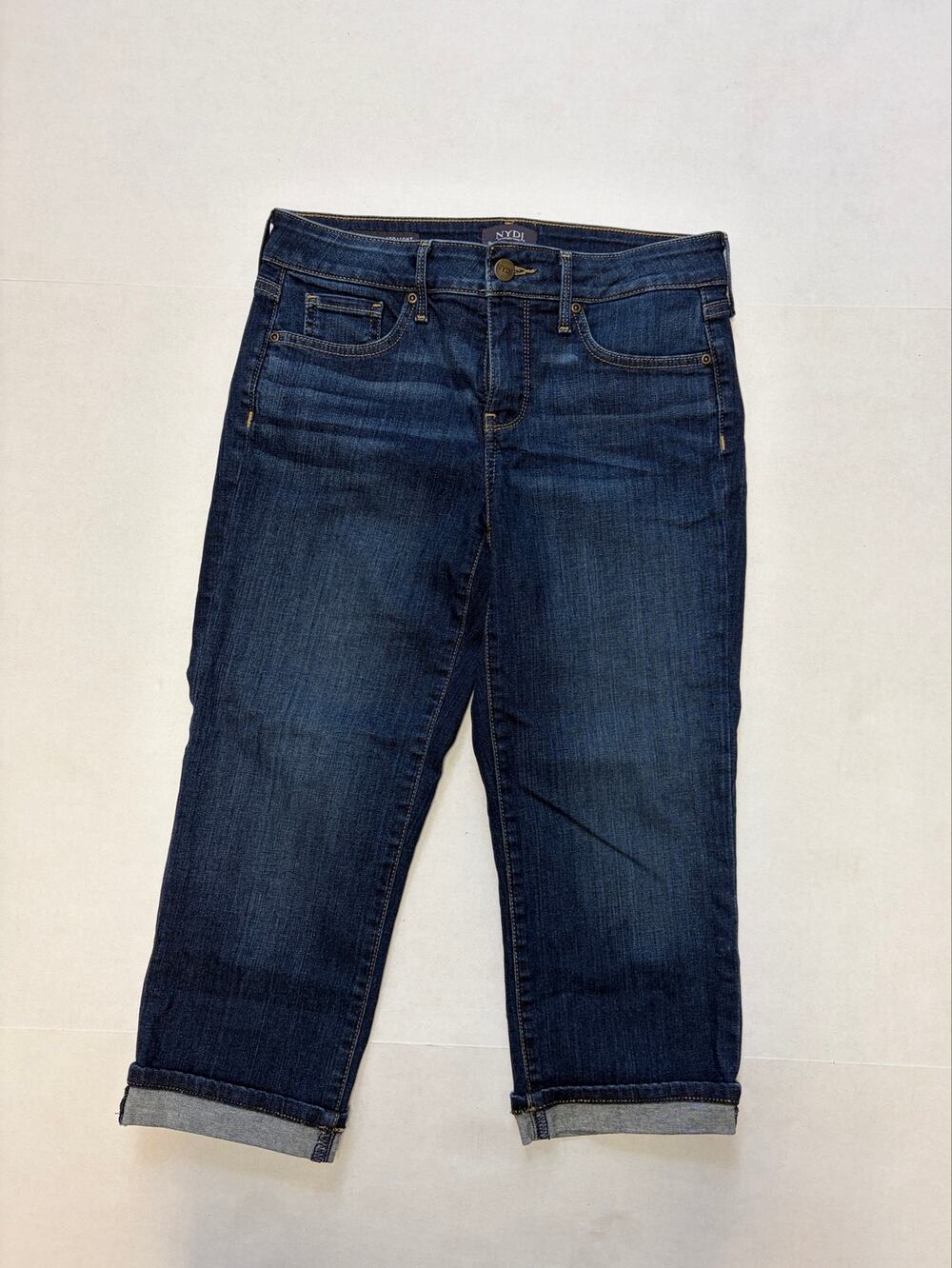 NYDJ Marilyn Straight Lift Tuck Jeans Women’s Size 4 Dark Wash Cuffed Denim